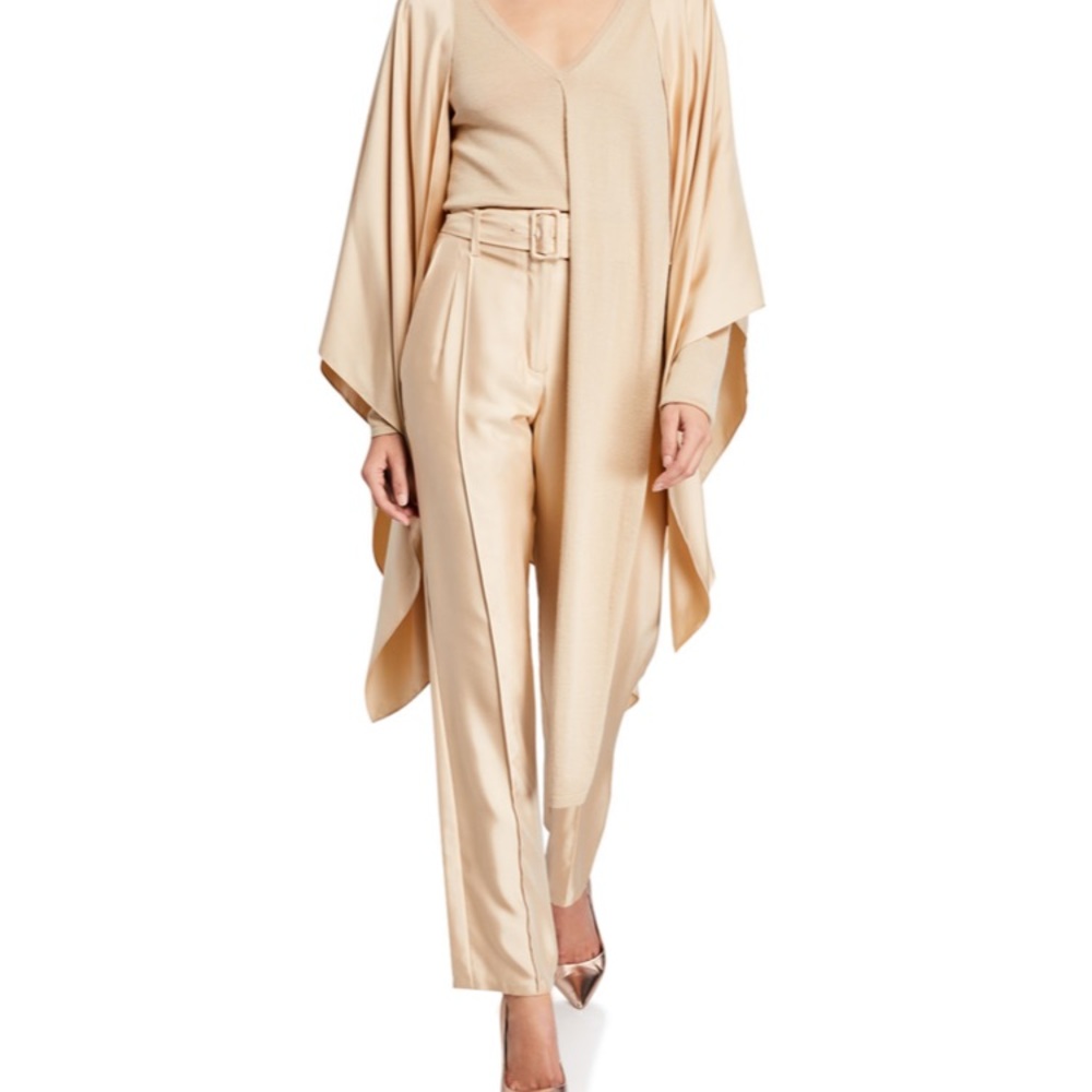 Lapointe Silky Twill Pintucked Belted Pants, Khaki